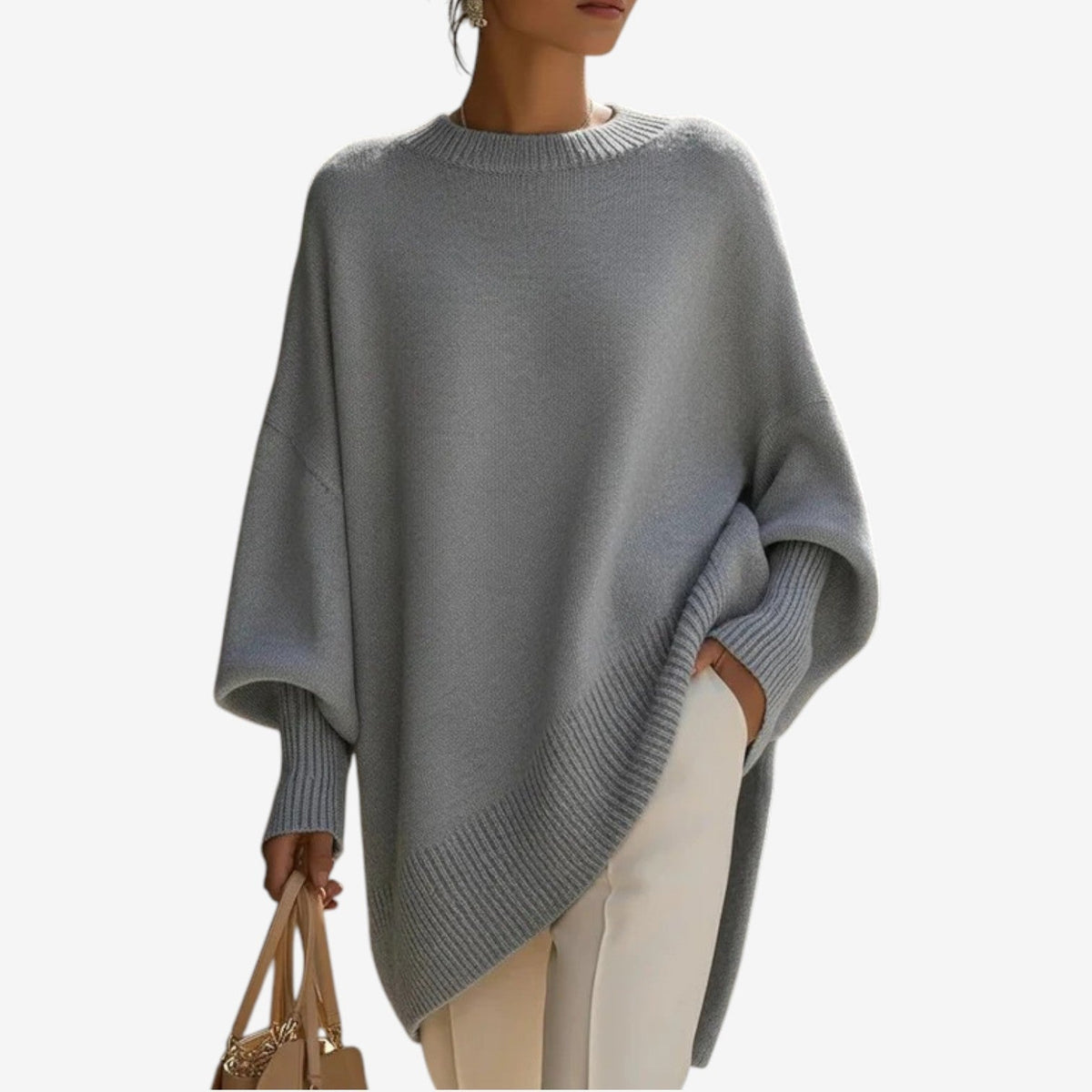 Mock Neck Oversized Asymmetric Hem Knit Sweater 2