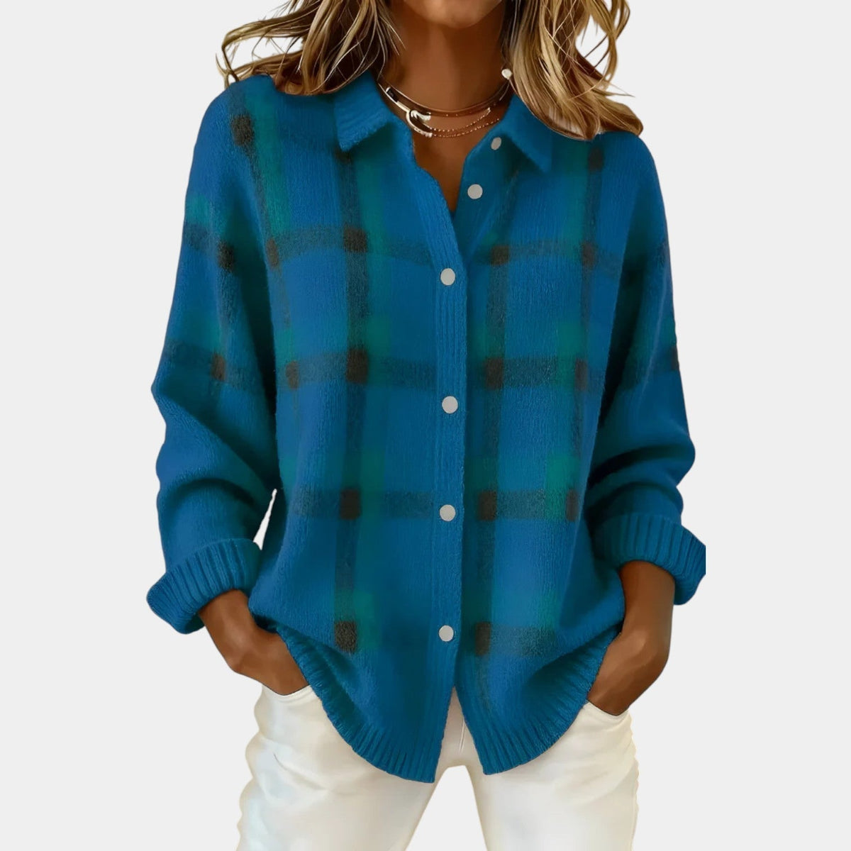 Plaid Collared Button Front Knit Cardigan 7