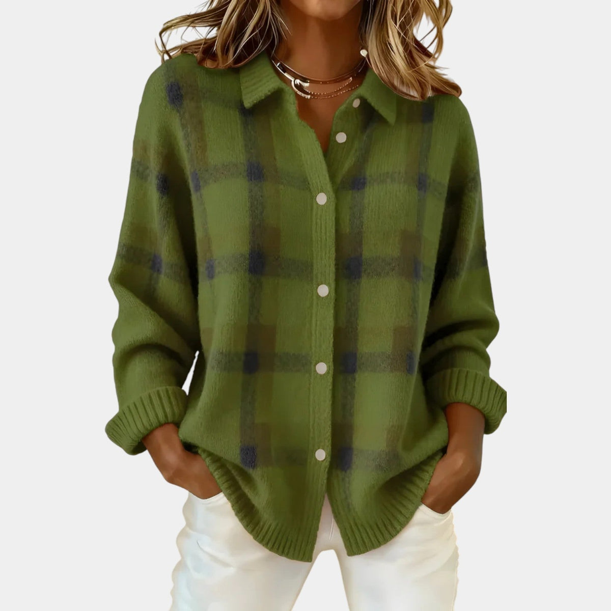 Plaid Collared Button Front Knit Cardigan 8