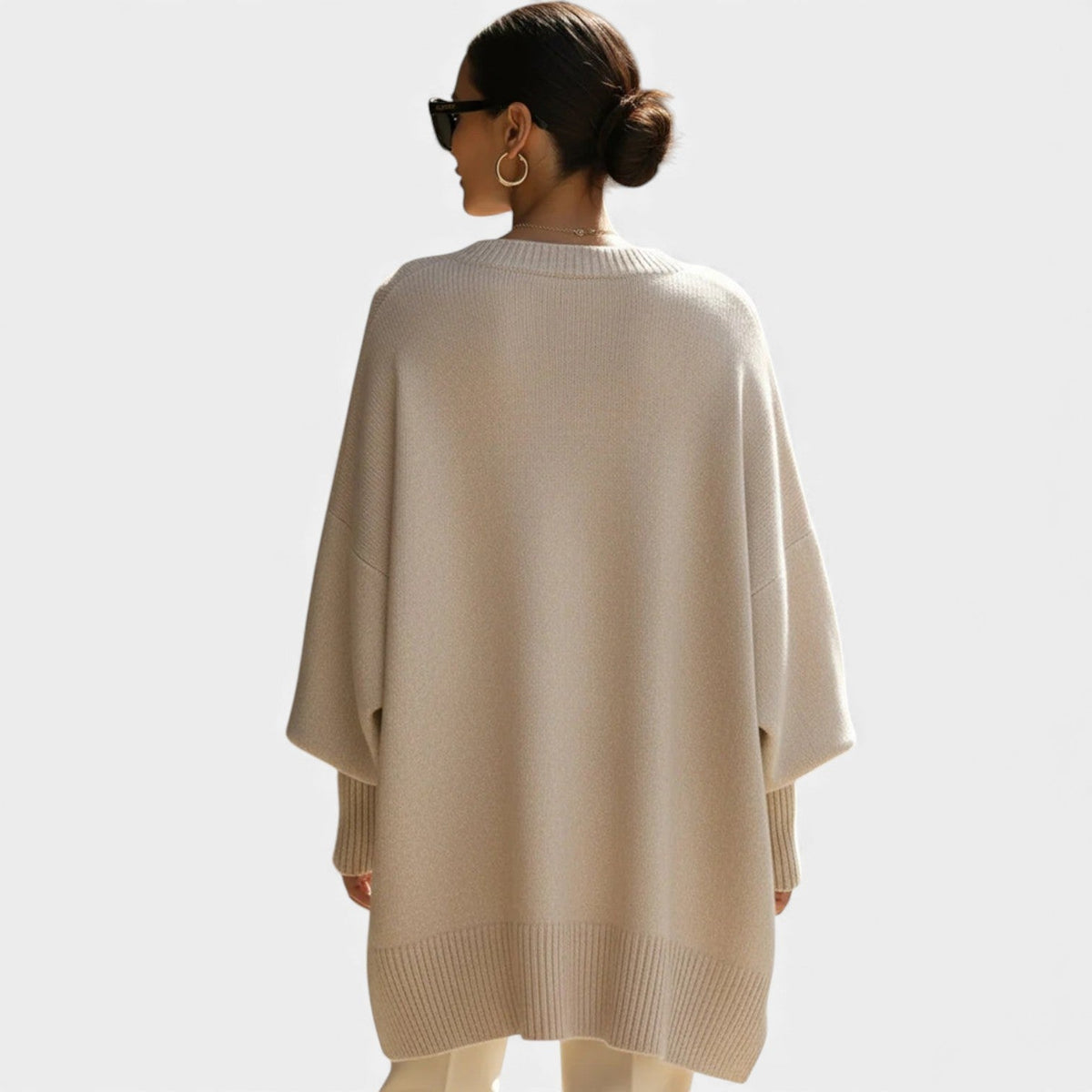 Mock Neck Batwing Sleeve Asymmetric Oversized Knit Sweater 9