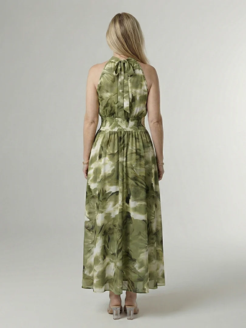 Tie Dye Halter Neck Smocked Waist Maxi Dress 18