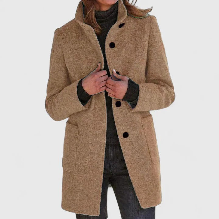 Stand Collar Single Breasted Wool Look Longline Coat 7