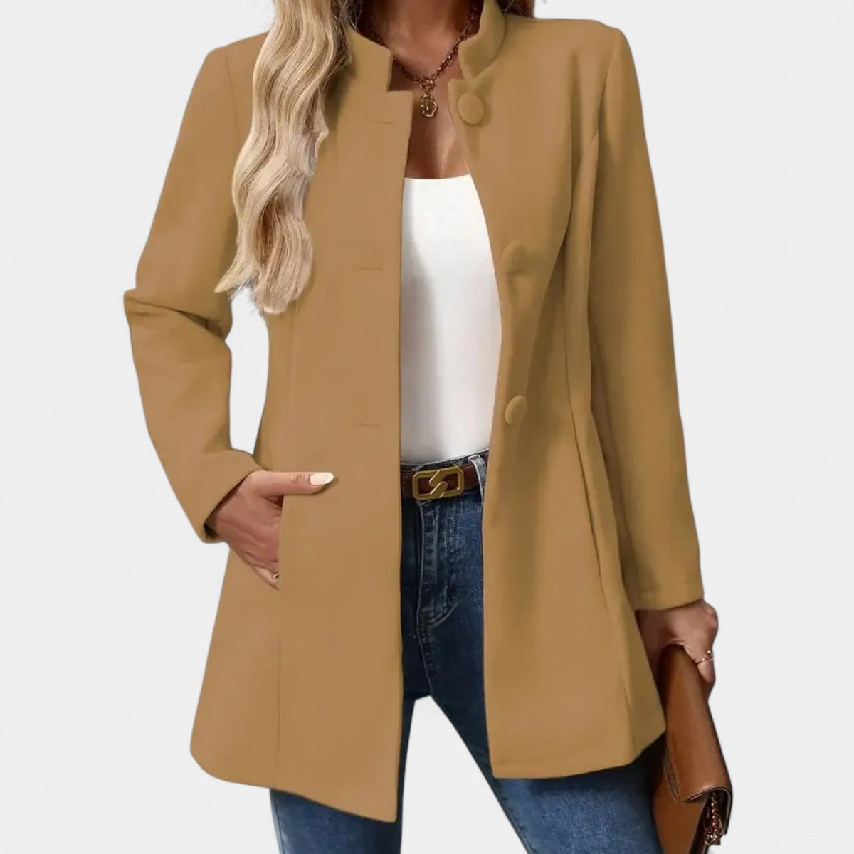 Stand Collar Button Front Longline Coat 8