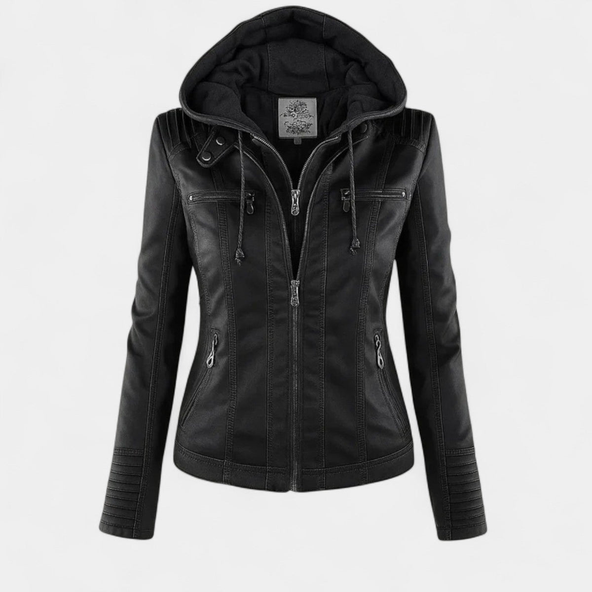 Hooded Zip Front Faux Leather Moto Jacket 5