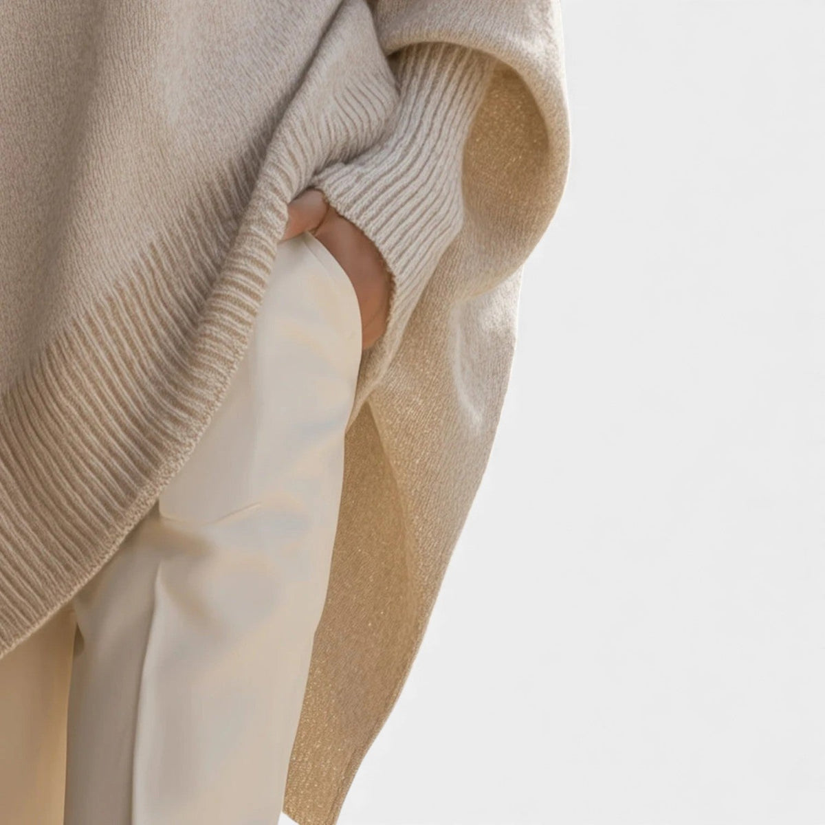 Mock Neck Batwing Sleeve Asymmetric Oversized Knit Sweater 8