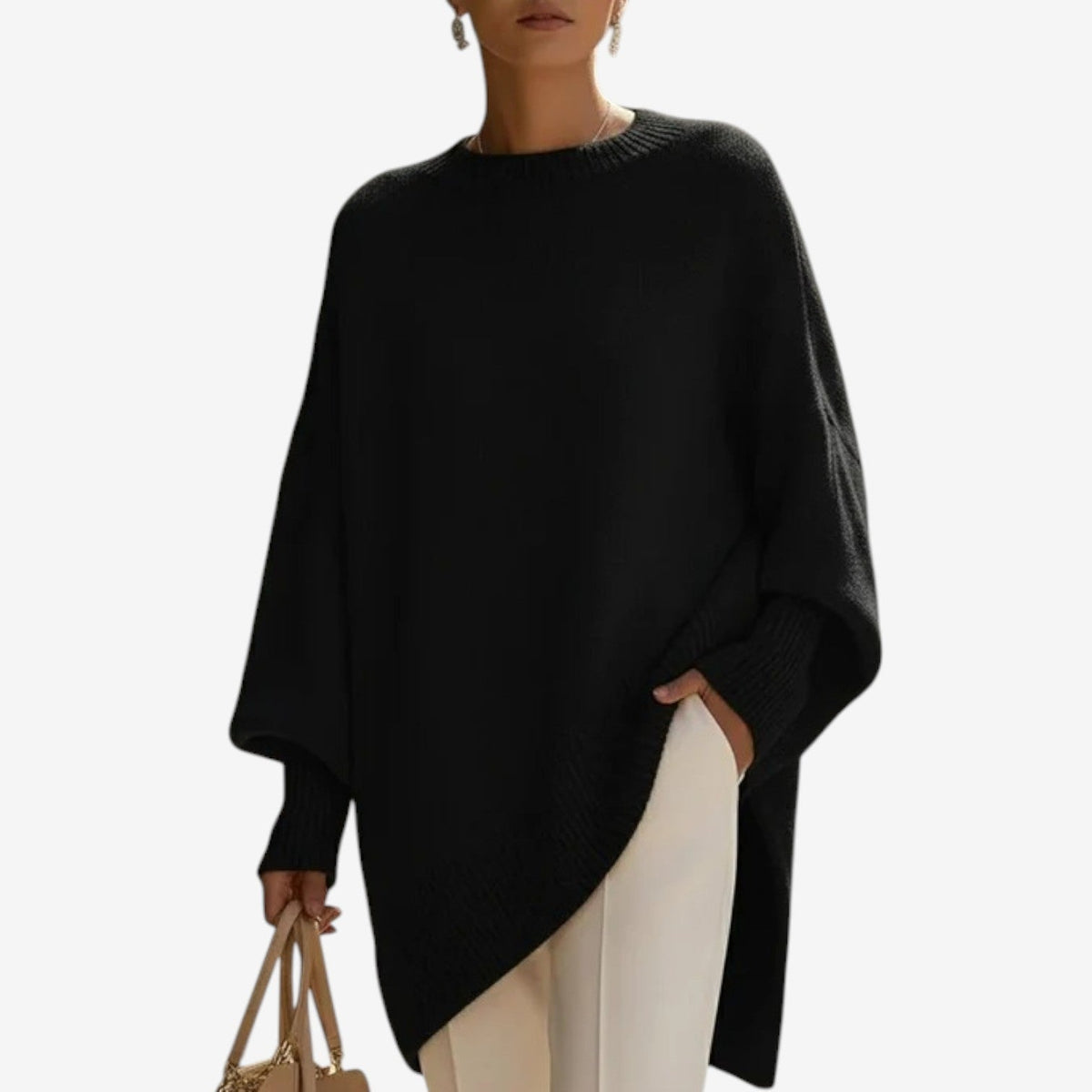 Mock Neck Oversized Asymmetric Hem Knit Sweater 4