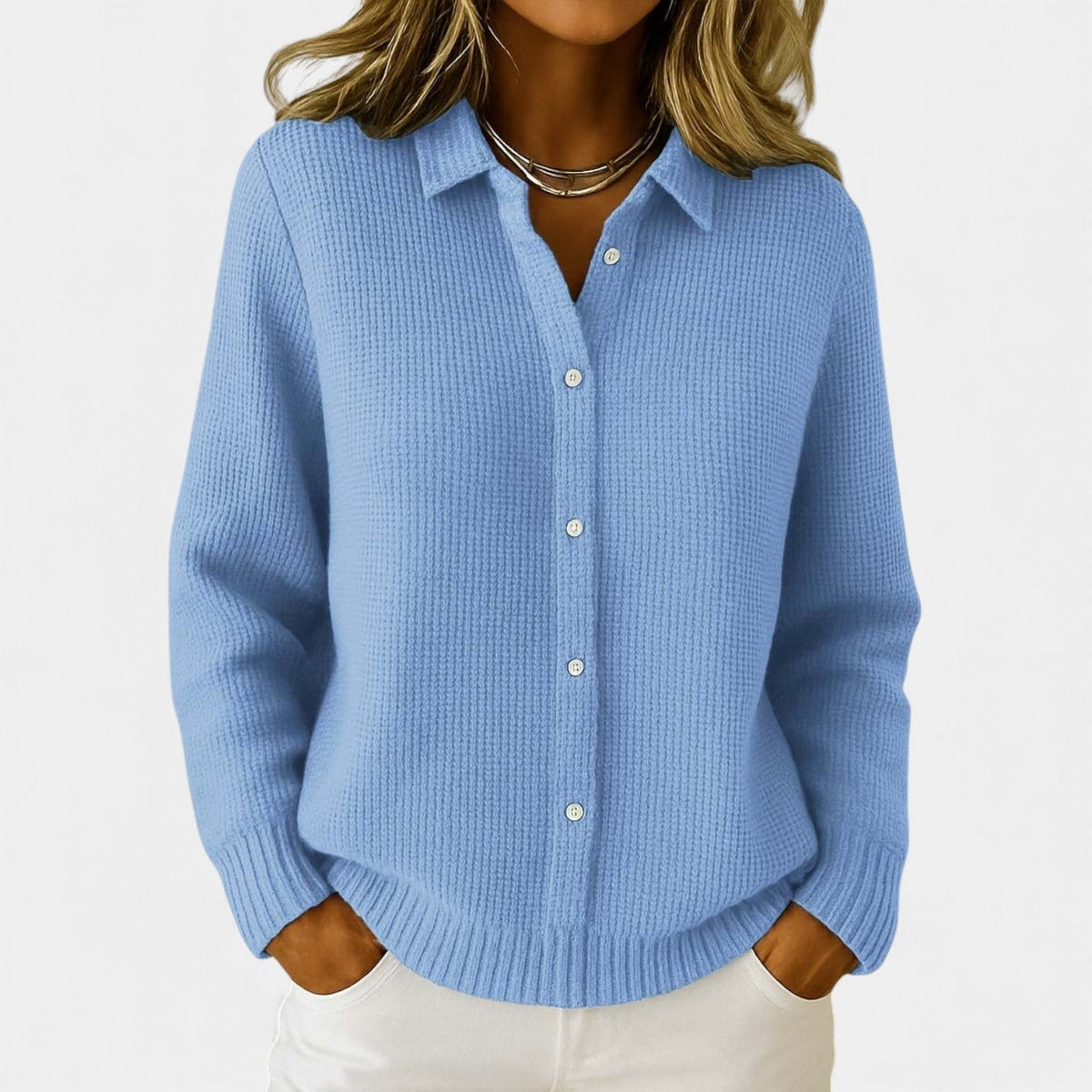 Collared Button Front Waffle Knit Cardigan 2
