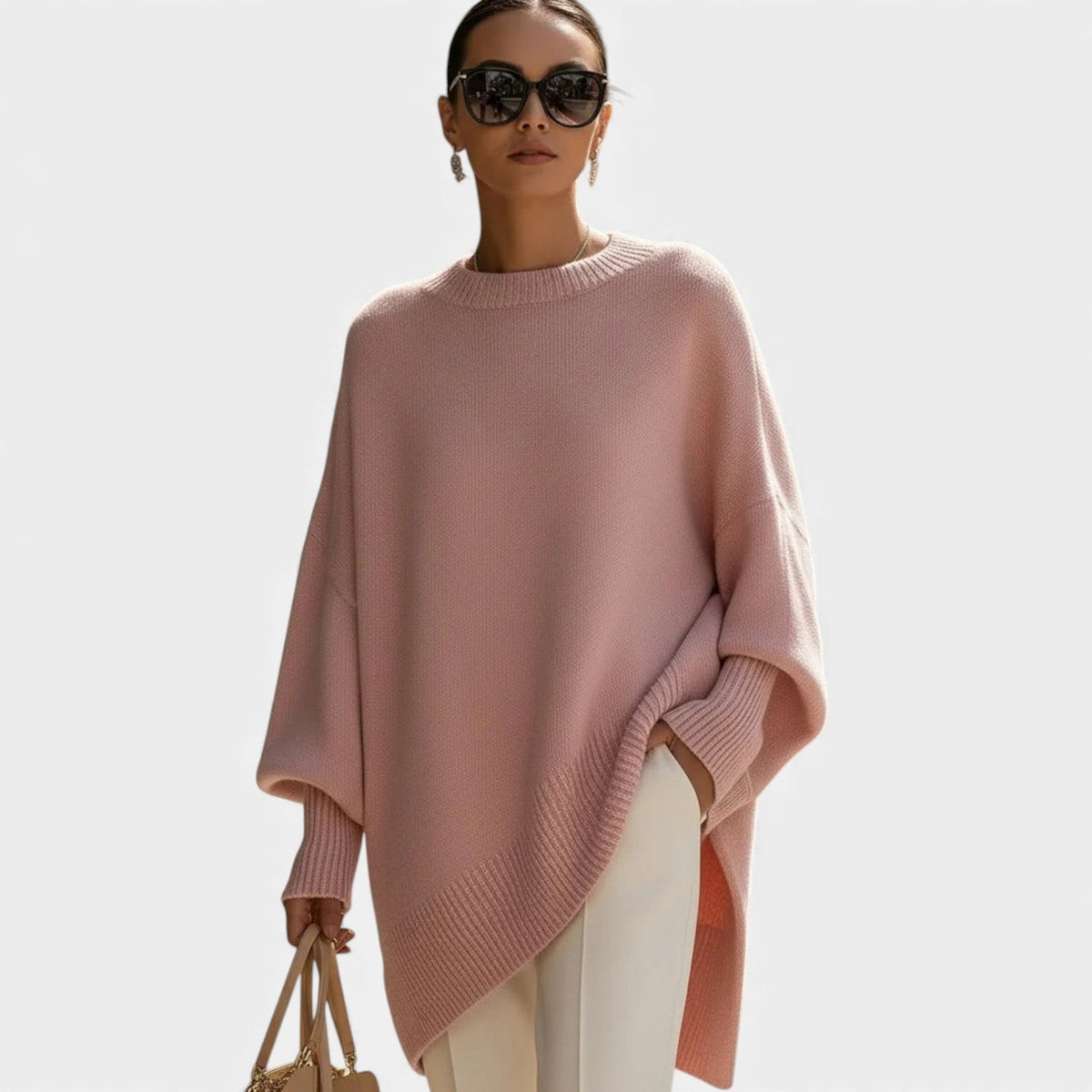 Mock Neck Batwing Sleeve Asymmetric Oversized Knit Sweater 4