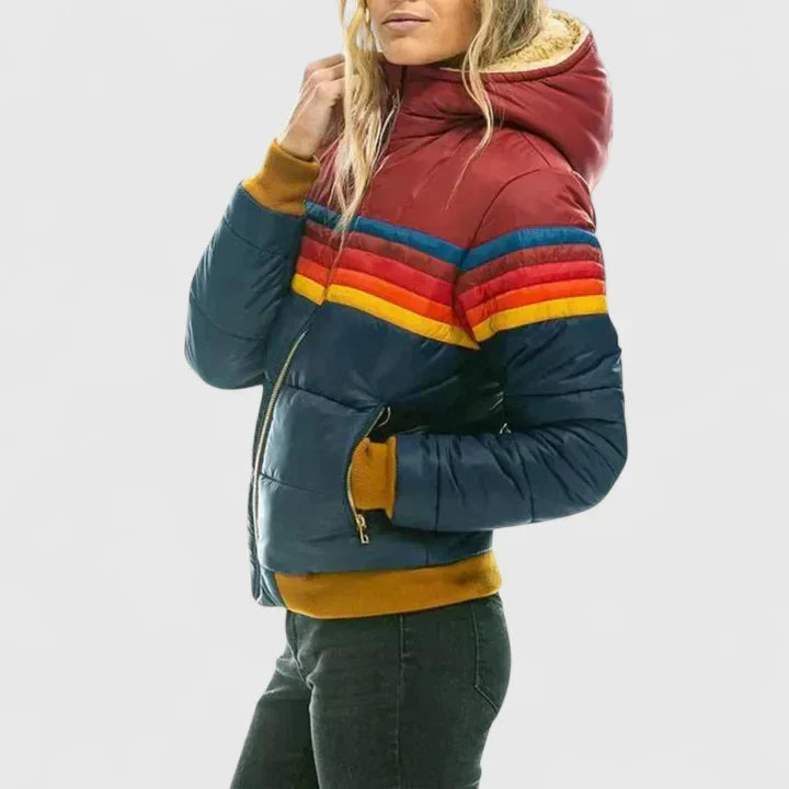 Retro Stripe Zip Front Stand Collar Puffer Jacket 6