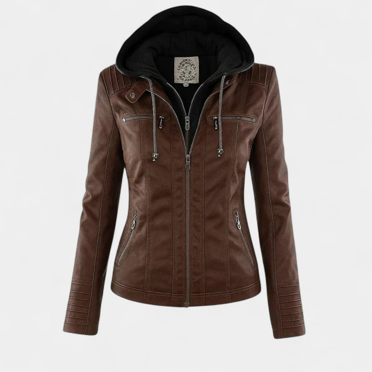Hooded Zip Front Faux Leather Moto Jacket 8
