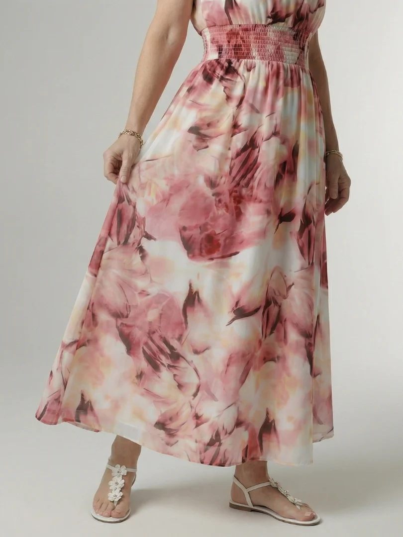 Tie Dye Halter Neck Smocked Waist Maxi Dress 16