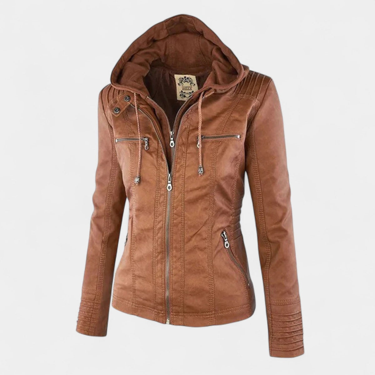 Hooded Zip Front Faux Leather Moto Jacket 3
