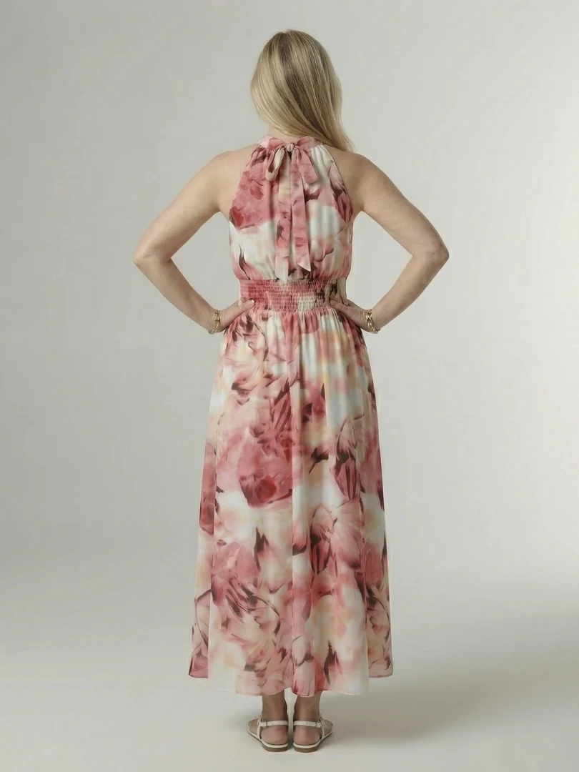 Tie Dye Halter Neck Smocked Waist Maxi Dress 14