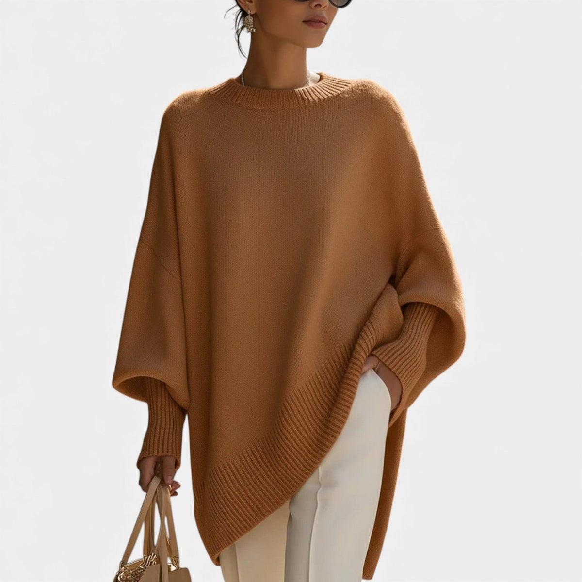 Mock Neck Batwing Sleeve Asymmetric Oversized Knit Sweater 2