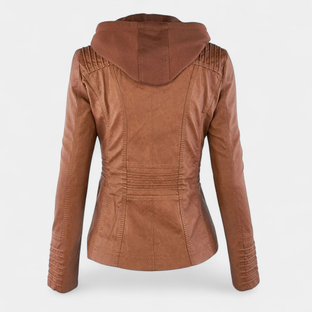 Hooded Zip Front Faux Leather Moto Jacket 2