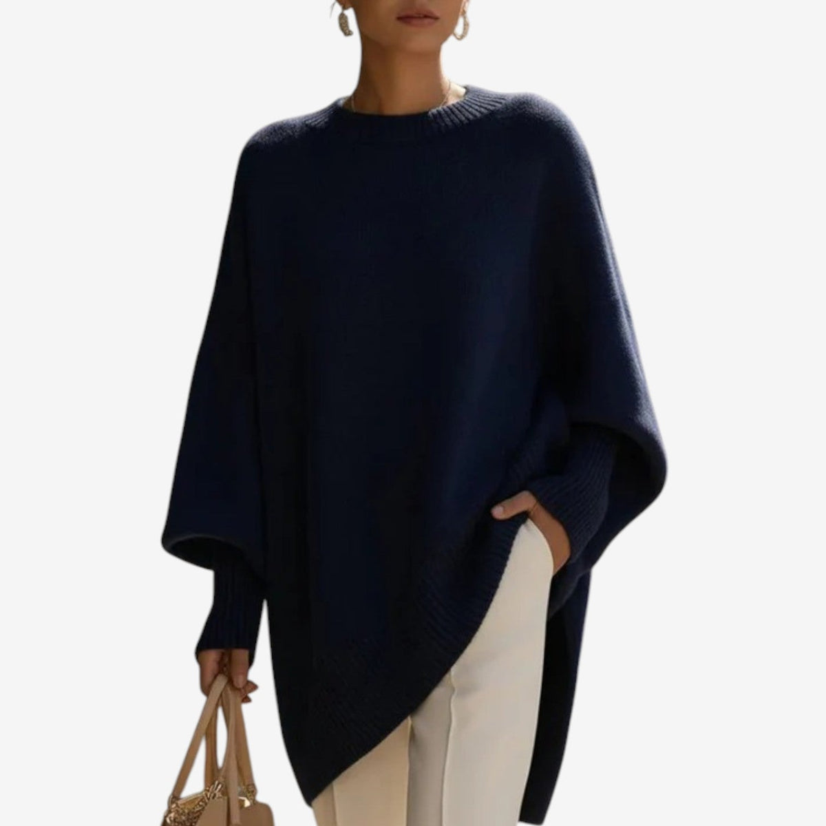 Mock Neck Oversized Asymmetric Hem Knit Sweater 7