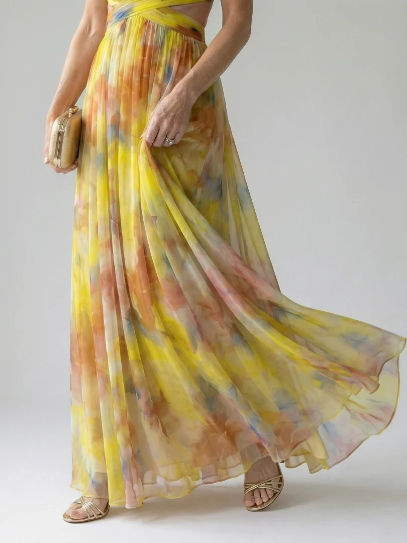 Tie Dye V-Neck Cross Bodice Maxi Dress 12
