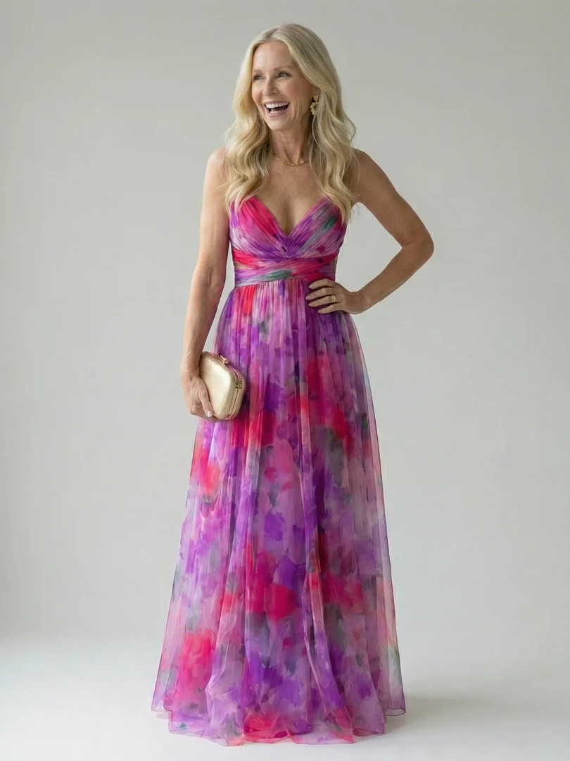 Tie Dye V-Neck Cross Bodice Maxi Dress 13