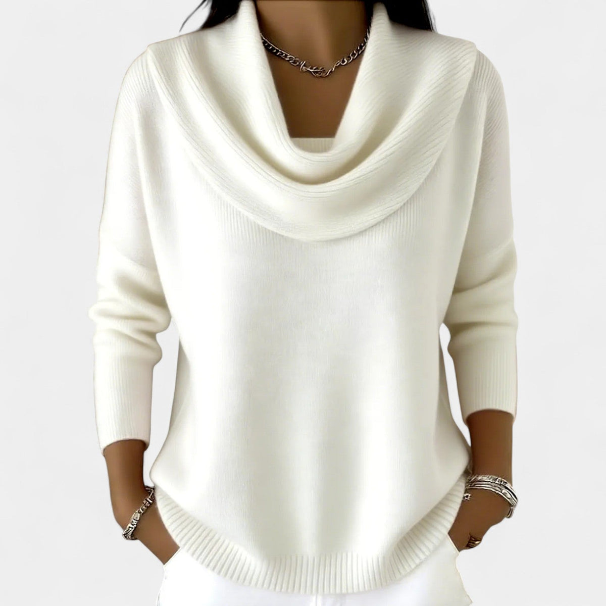 Cowl Neck Long Sleeve Ribbed Knit Sweater 2
