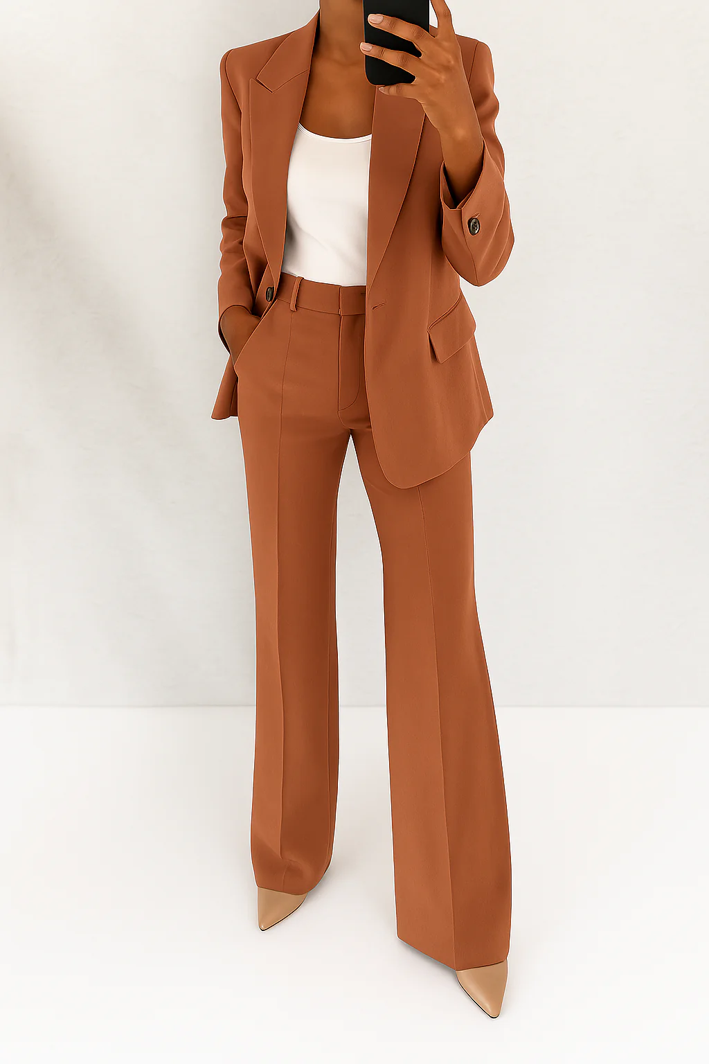 Single Button Blazer and Wide Leg Pants Two Piece Set 4