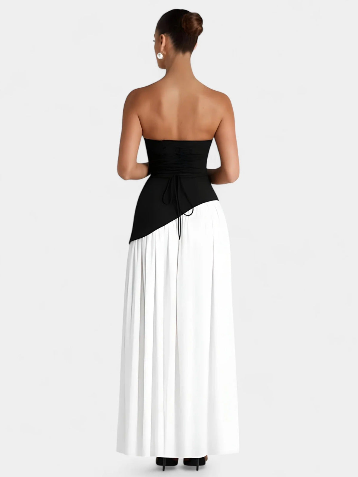 Strapless Scarf Neck Pleated Peplum Maxi Dress 13