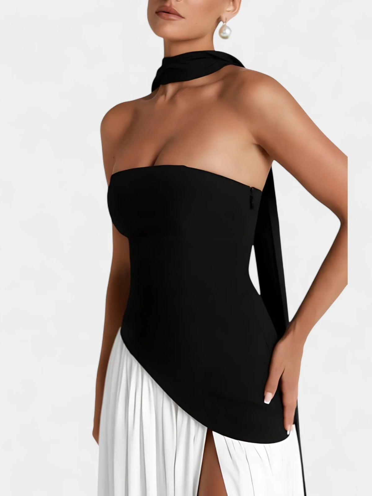 Strapless Scarf Neck Pleated Peplum Maxi Dress 14