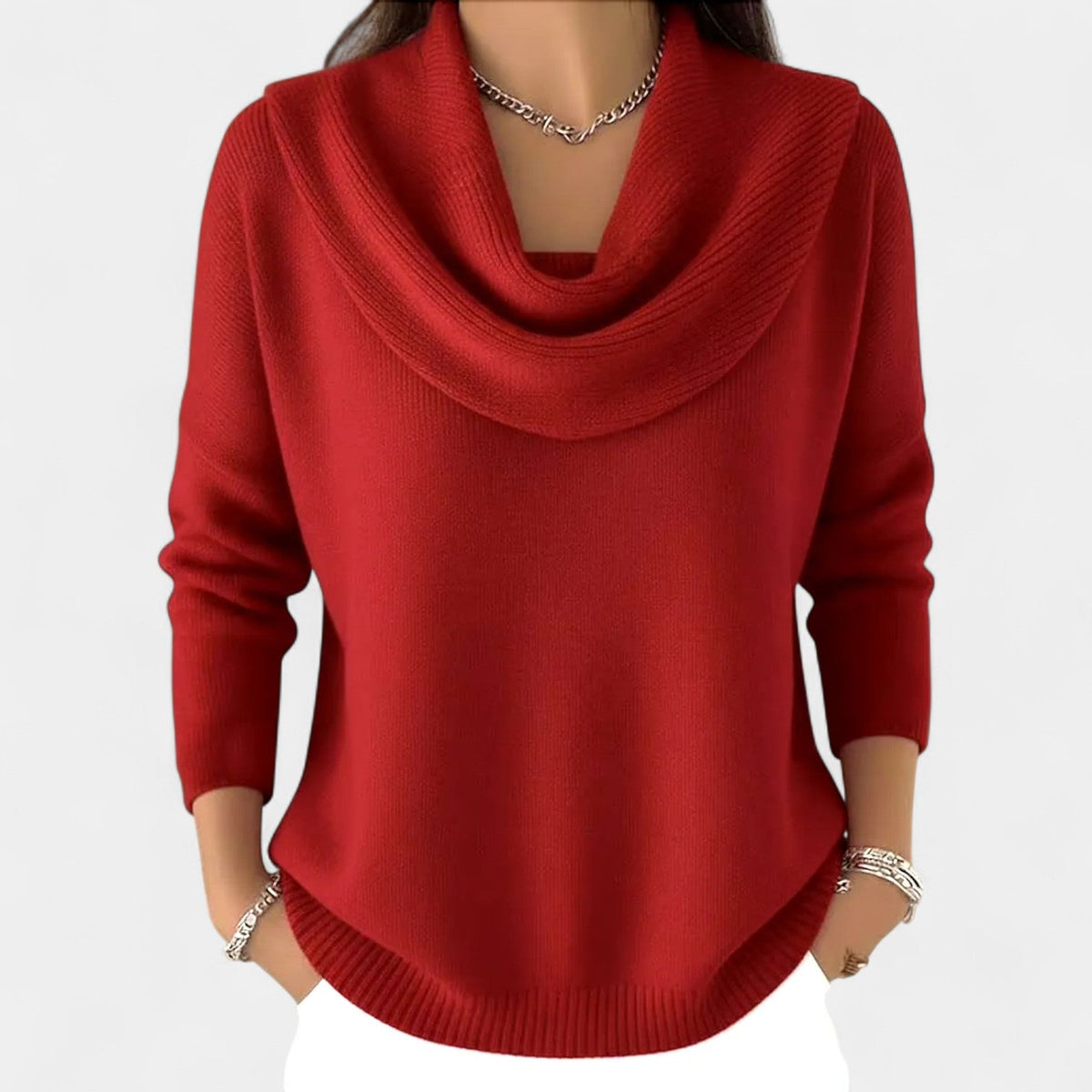 Cowl Neck Long Sleeve Ribbed Knit Sweater