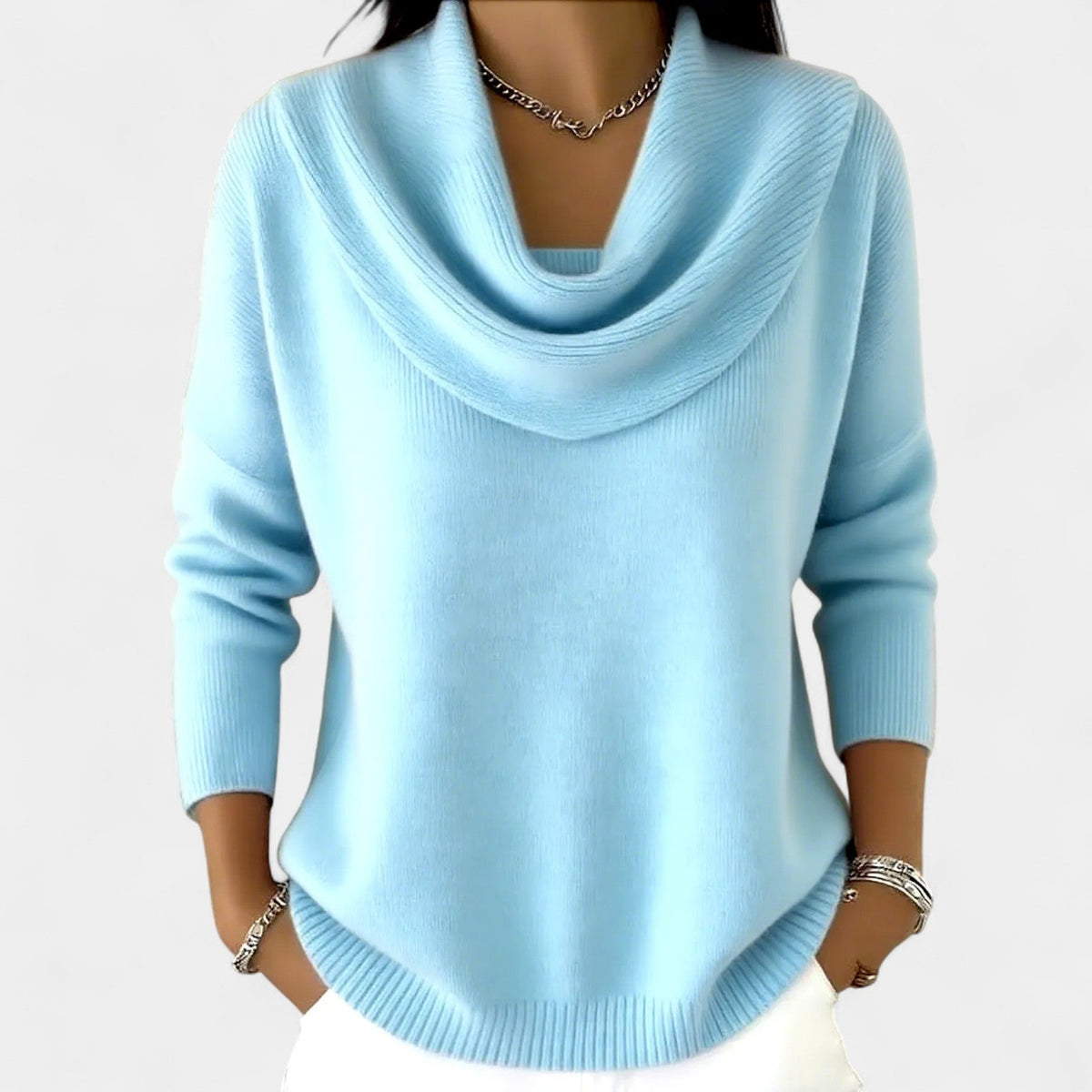 Cowl Neck Long Sleeve Ribbed Knit Sweater 4