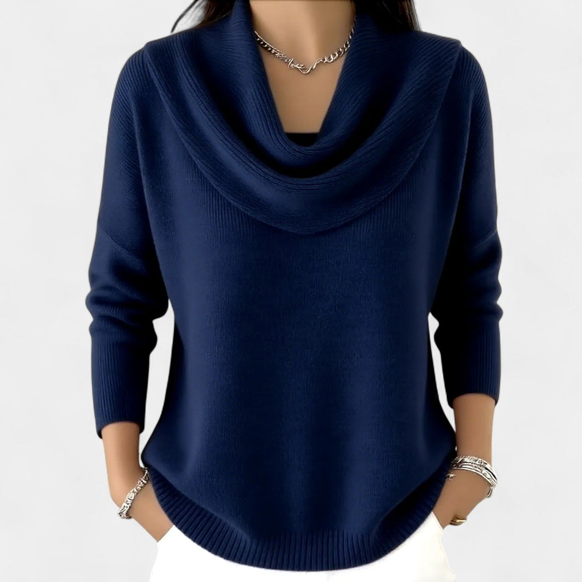 Cowl Neck Long Sleeve Ribbed Knit Sweater 5