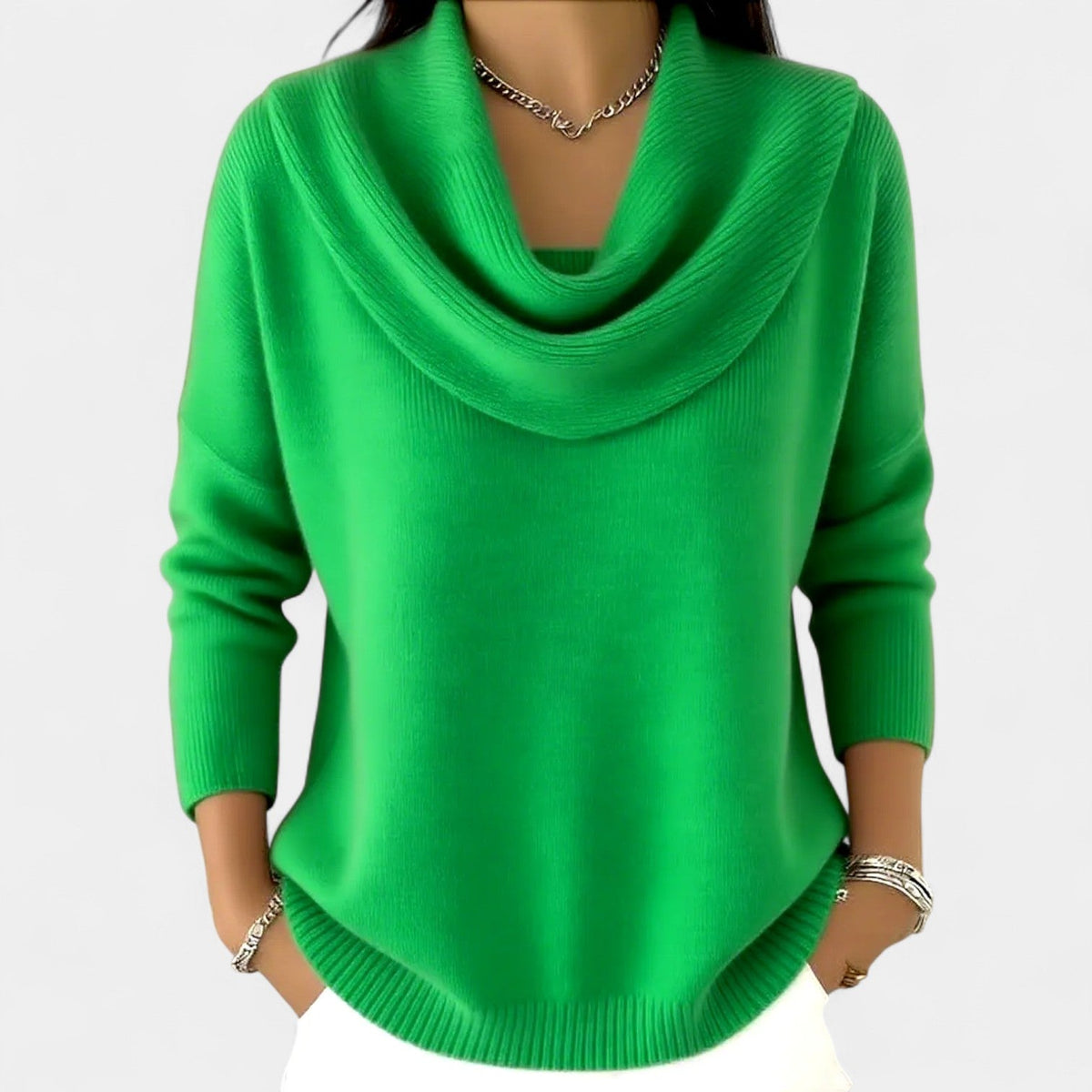 Cowl Neck Long Sleeve Ribbed Knit Sweater 3