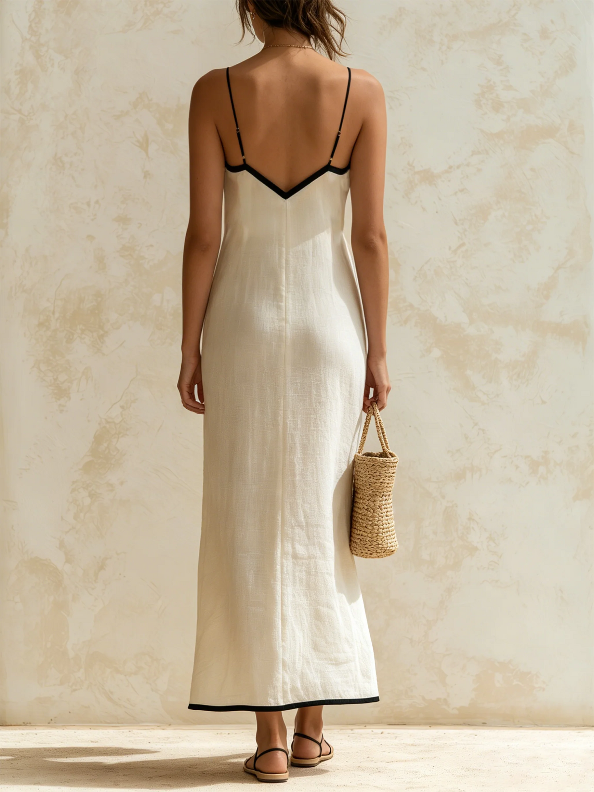 Chevron Contrast Trim V-Neck Cami Maxi Dress 3