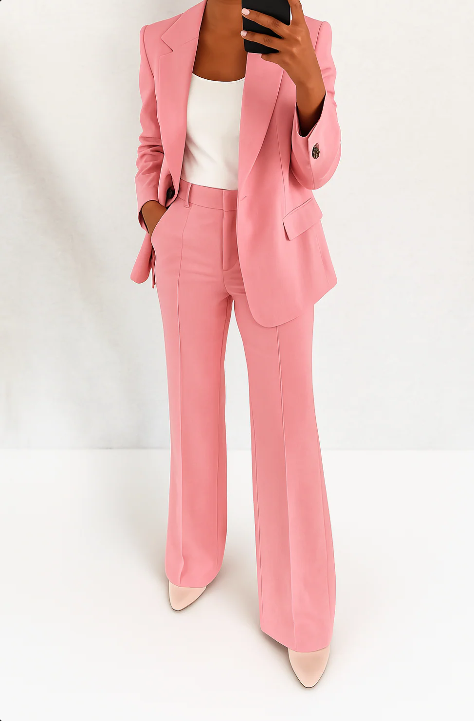 Single Button Blazer and Wide Leg Pants Two Piece Set 5