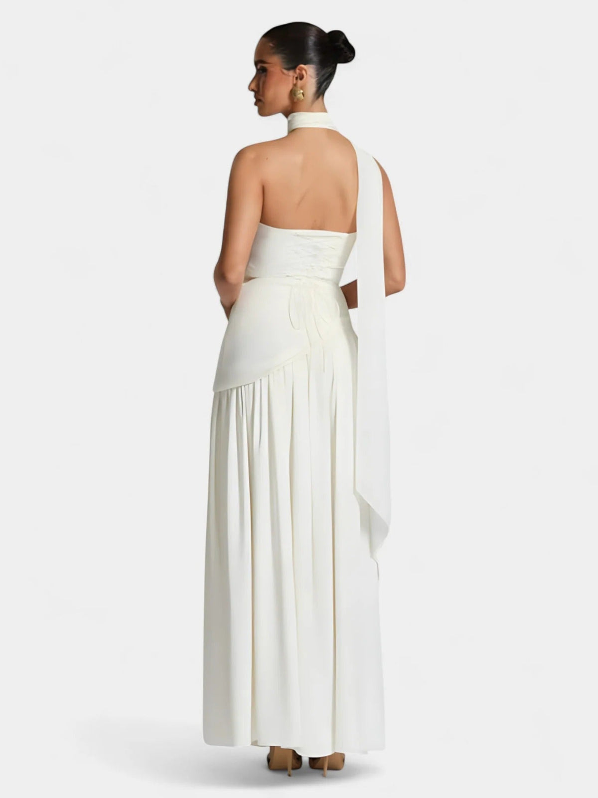 Strapless Scarf Neck Pleated Peplum Maxi Dress 29