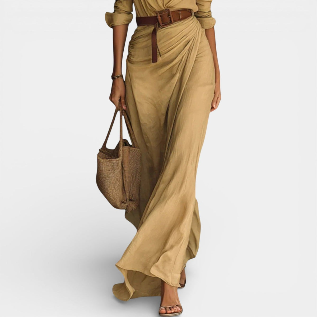 Collared Long Sleeve Belted Wrap Maxi Shirt Dress 4