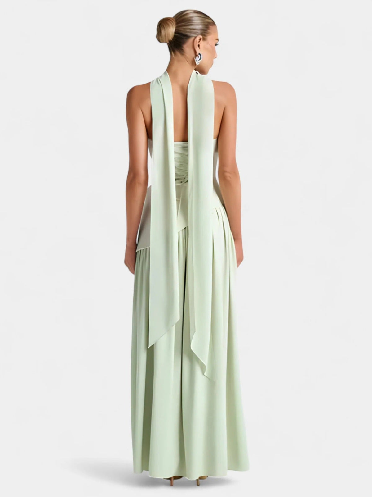 Strapless Scarf Neck Pleated Peplum Maxi Dress 41