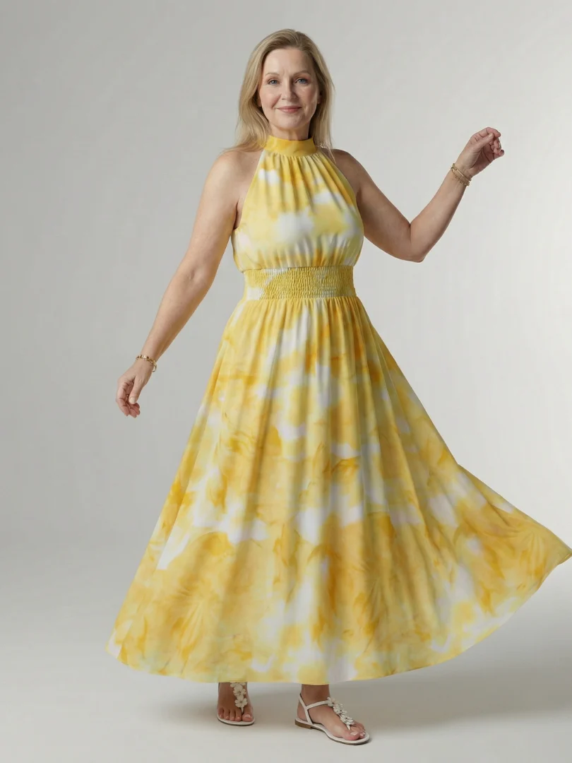 Tie Dye Halter Neck Smocked Waist Maxi Dress 5