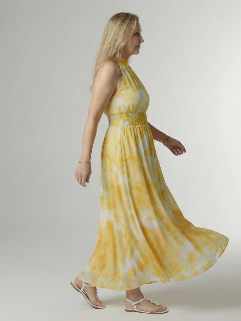 Tie Dye Halter Neck Smocked Waist Maxi Dress 7