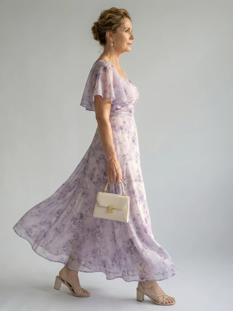 Floral Flutter Sleeve Square Neck Maxi Dress 3