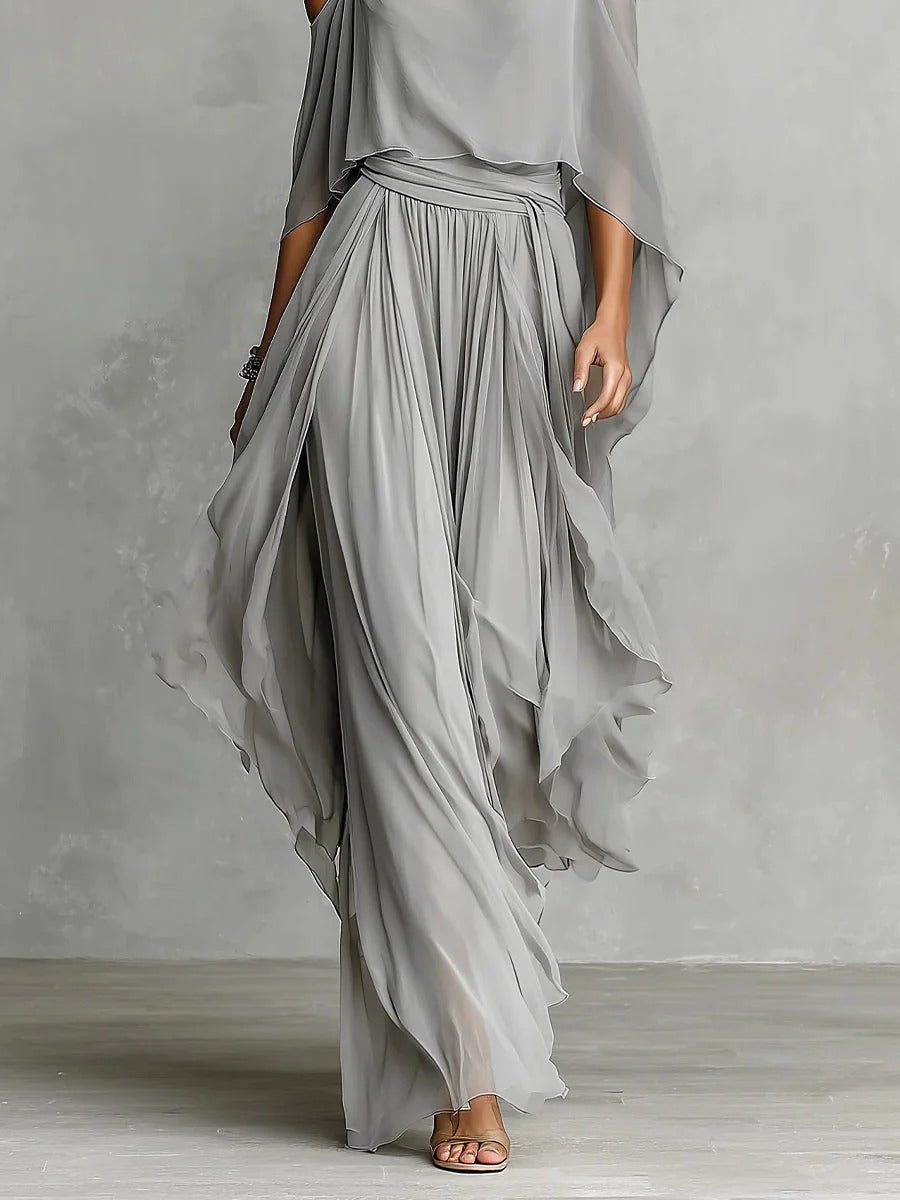 Cold Shoulder Spaghetti Strap Draped Asymmetric Maxi Dress 3