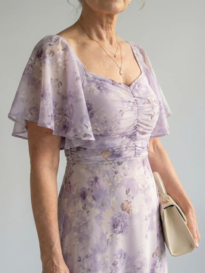 Floral Flutter Sleeve Square Neck Maxi Dress 5