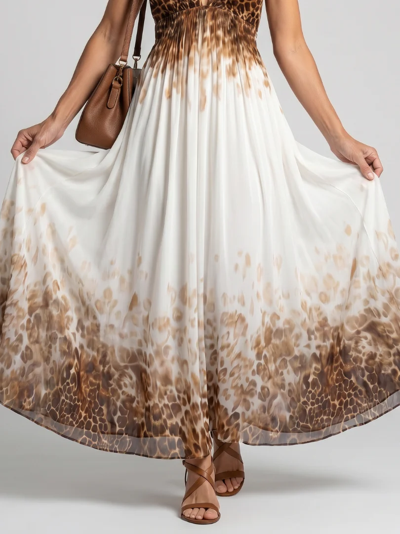 Leopard Print Halter Deep V-Neck Maxi Dress 3