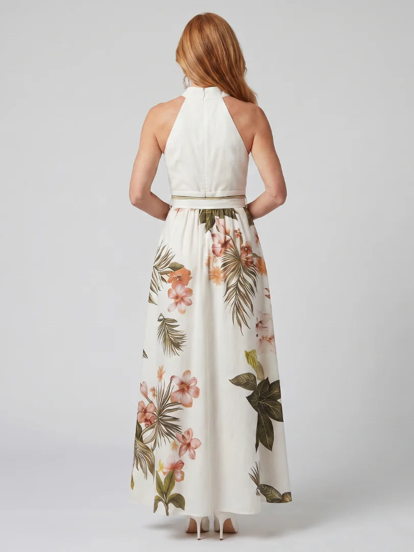 Halter Neck Botanical Print Belted Maxi Dress 3