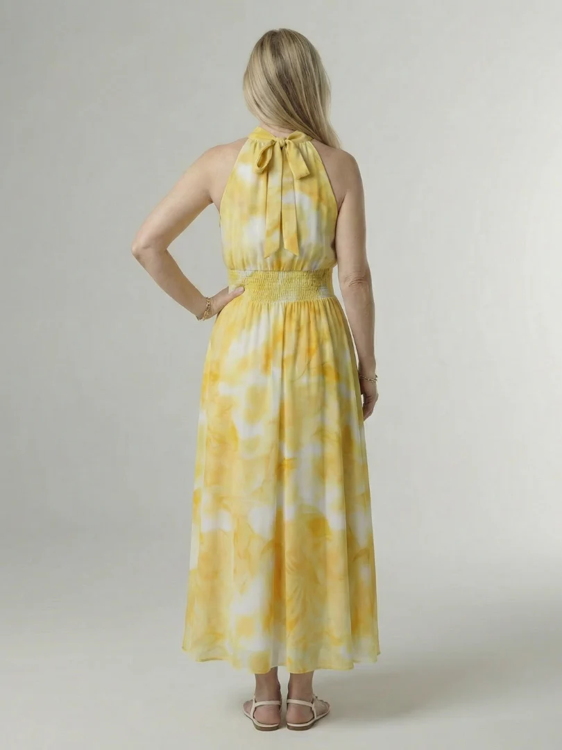 Tie Dye Halter Neck Smocked Waist Maxi Dress 6