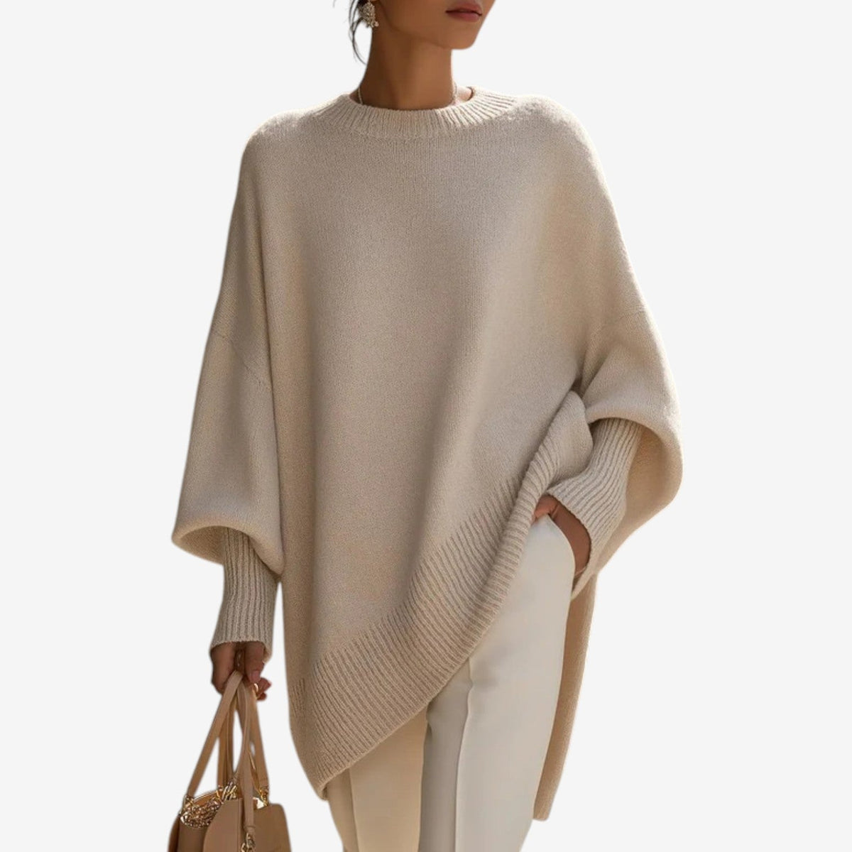 Mock Neck Oversized Asymmetric Hem Knit Sweater