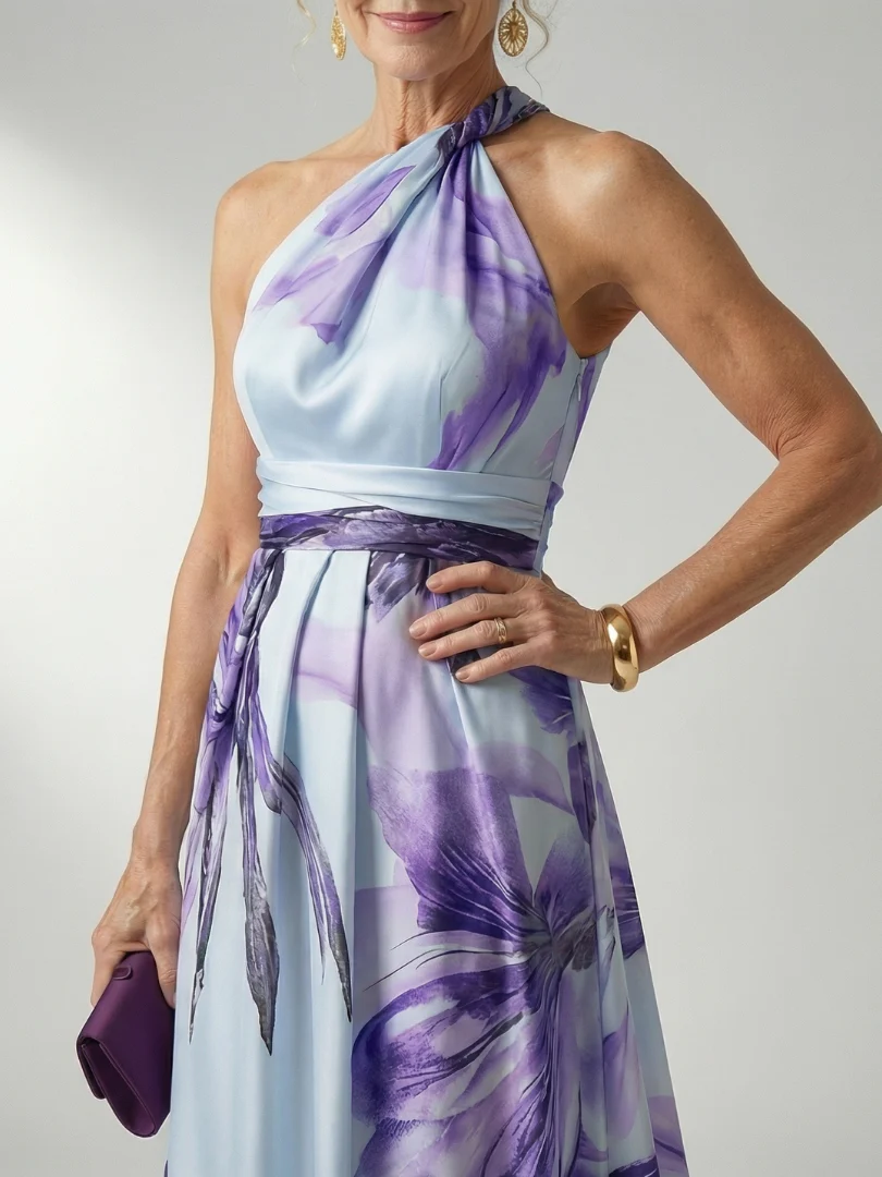 Floral One Shoulder Belted Maxi Dress 13