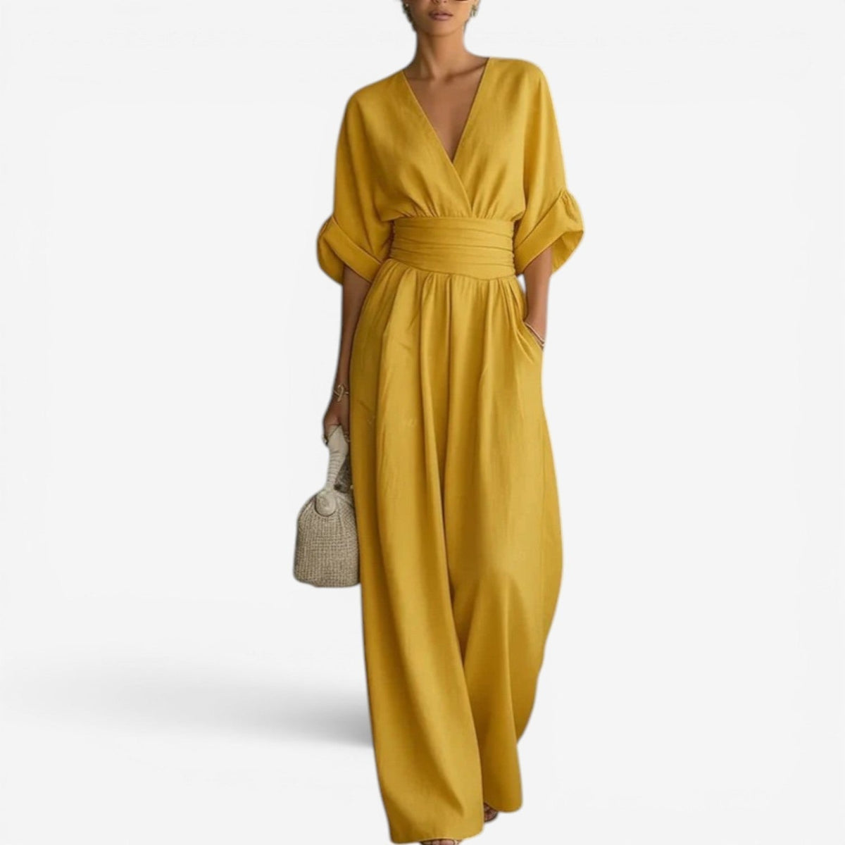 Wrap V-Neck Half Sleeve Belted Wide Leg Jumpsuit 4