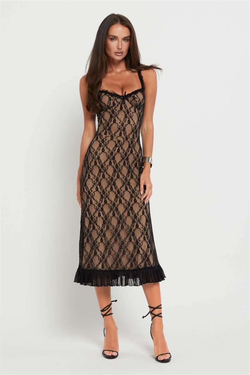 Floral Lace Ruffle Maxi Dress - View 2