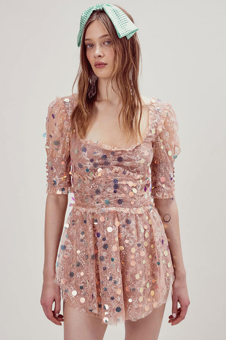 Sequin Puff Sleeve Mini Dress