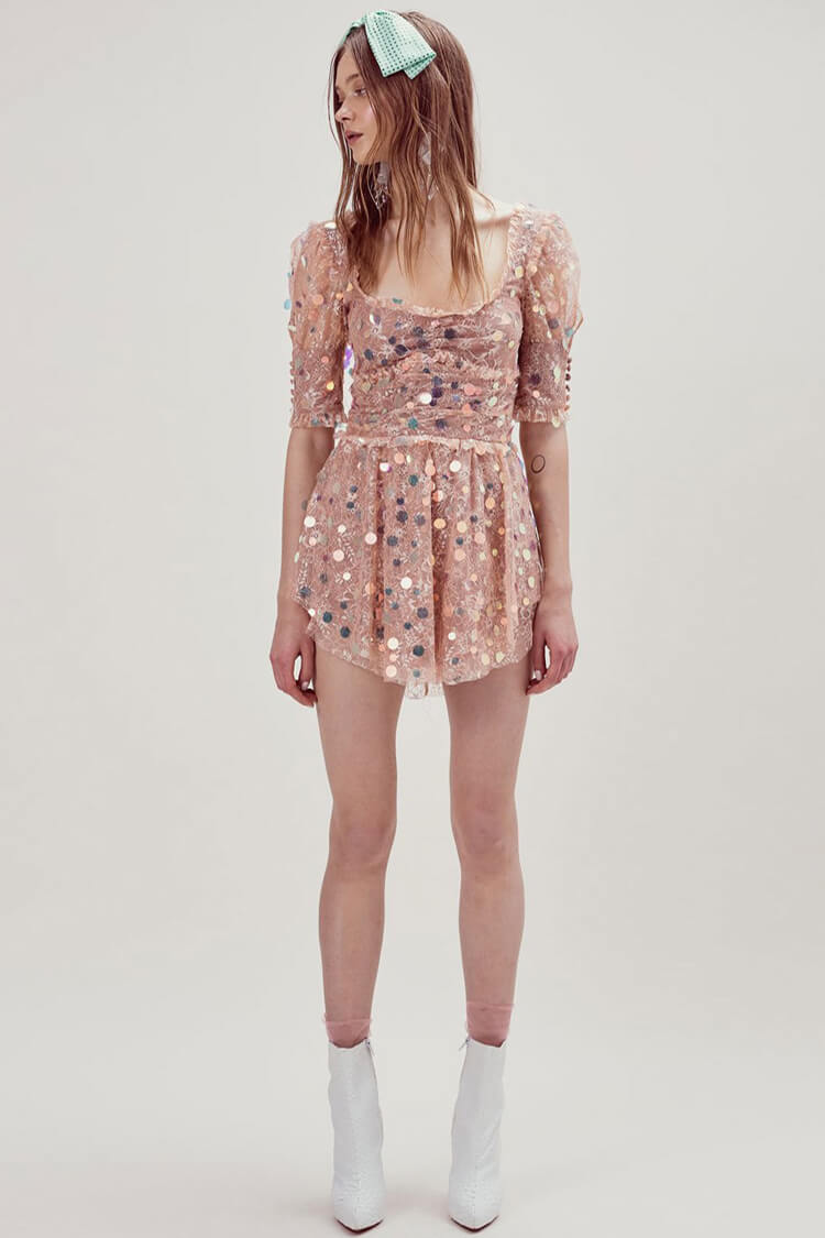 Sequin Puff Sleeve Mini Dress - View 3