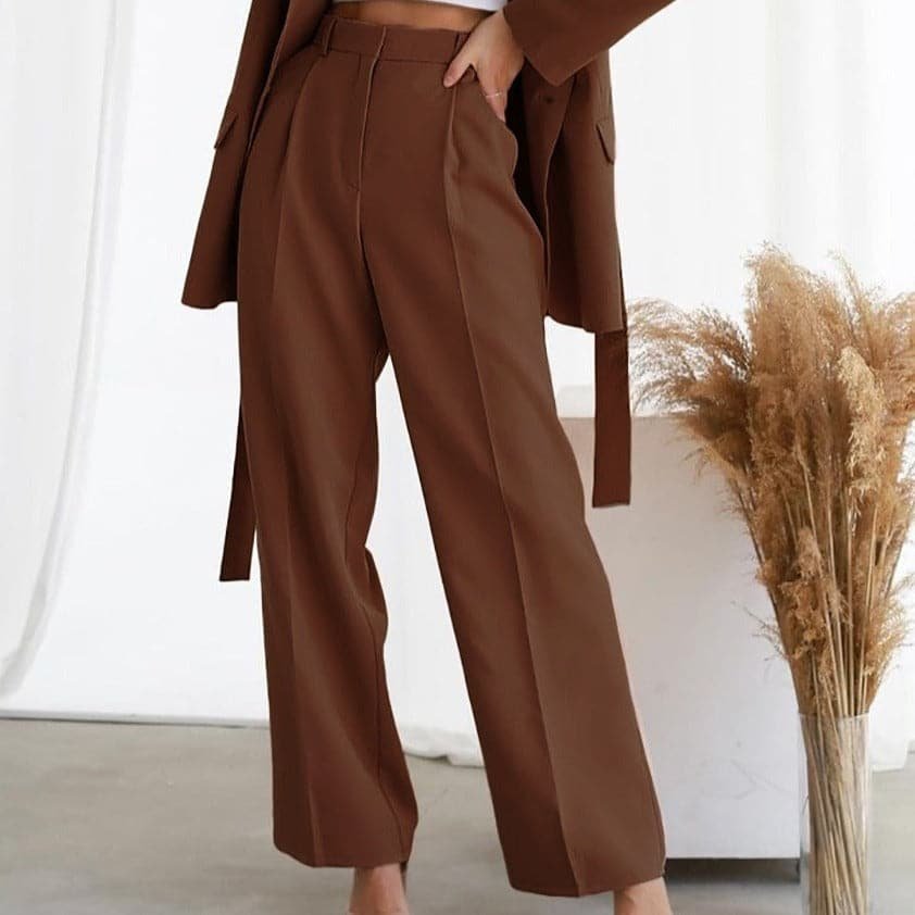 High Waist Pleated Front Wide Leg Trousers 2